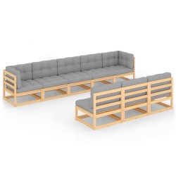 vidaXL Muebles de jardín 8 pzas y cojines madera maciza pino