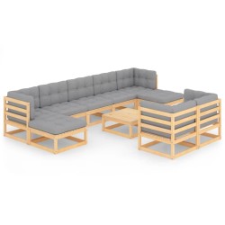 vidaXL Juego de muebles de jardín 10 pzas y cojines madera maciza pino