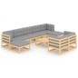 vidaXL Juego de muebles de jardín 10 pzas y cojines madera maciza pino vidaXL Juego de muebles de jardín 10 pzas y cojines madera maciza pino