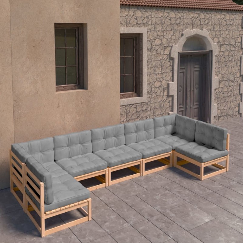 vidaXL Juego de muebles de jardín 7 pzas y cojines madera maciza pino vidaXL Juego de muebles de jardín 7 pzas y cojines madera maciza pino