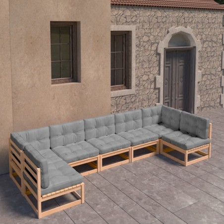 vidaXL Juego de muebles de jardín 7 pzas y cojines madera maciza pino