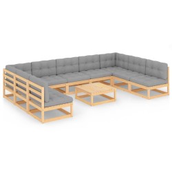 vidaXL Juego de muebles de jardín 10 pzas y cojines madera maciza pino