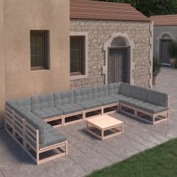 vidaXL Juego de muebles de jardín 11 pzas y cojines madera maciza pino