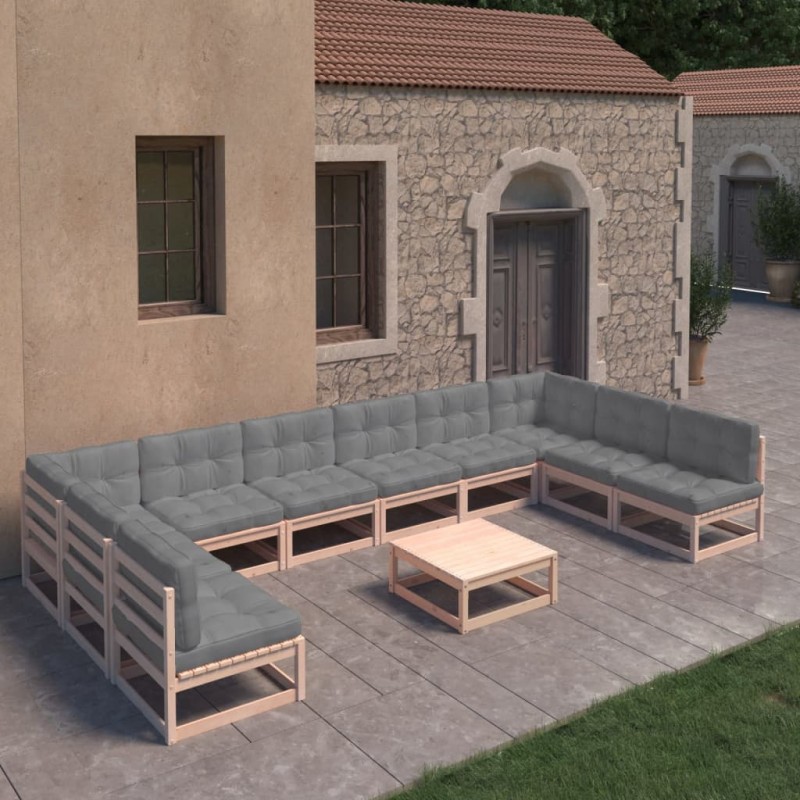 vidaXL Juego de muebles de jardín 11 pzas y cojines madera maciza pino vidaXL Juego de muebles de jardín 11 pzas y cojines madera maciza pino