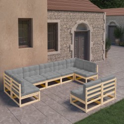 vidaXL Juego de muebles de jardín 9 pzas y cojines madera maciza pino