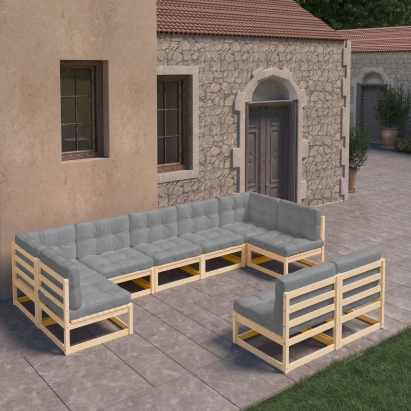 vidaXL Juego de muebles de jardín 9 pzas y cojines madera maciza pino