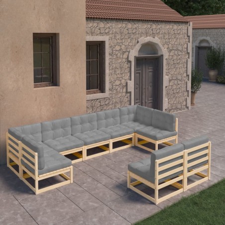 vidaXL Juego de muebles de jardín 9 pzas y cojines madera maciza pino