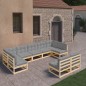 vidaXL Juego de muebles de jardín 9 pzas y cojines madera maciza pino