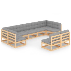 vidaXL Juego de muebles de jardín 9 pzas y cojines madera maciza pino