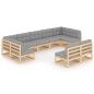 vidaXL Juego de muebles de jardín 9 pzas y cojines madera maciza pino