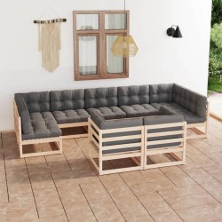 vidaXL Juego de muebles de jardín 9 pzas y cojines madera maciza pino