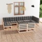 vidaXL Juego de muebles de jardín 9 pzas y cojines madera maciza pino