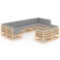 vidaXL Juego de muebles de jardín 9 pzas y cojines madera maciza pino