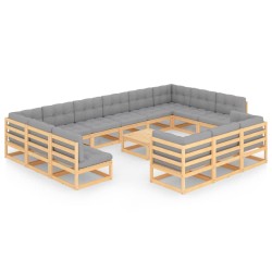 vidaXL Juego de muebles de jardín 14 pzas y cojines madera maciza pino
