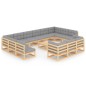vidaXL Juego de muebles de jardín 14 pzas y cojines madera maciza pino