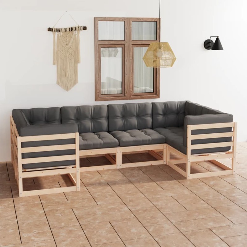 vidaXL Juego de muebles de jardín 6 pzas y cojines madera maciza pino vidaXL Juego de muebles de jardín 6 pzas y cojines madera maciza pino