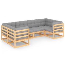 vidaXL Juego de muebles de jardín 6 pzas y cojines madera maciza pino