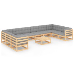 vidaXL Juego de muebles de jardín 11 pzas y cojines madera maciza pino