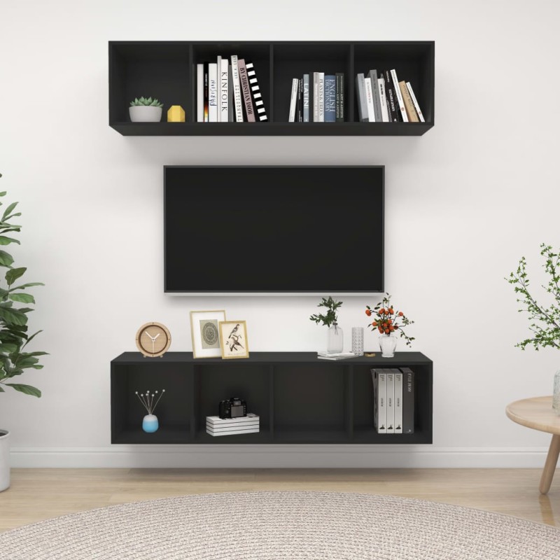 vidaXL Muebles de salón de pared 2 uds madera ingeniería negro vidaXL Muebles de salón de pared 2 uds madera ingeniería negro