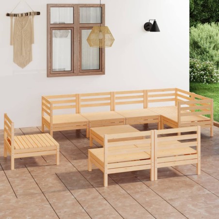 vidaXL Juego de muebles de jardín 9 piezas madera maciza de pino