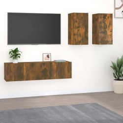 vidaXL Set de muebles de TV 4 pzas madera contrachapada roble ahumado