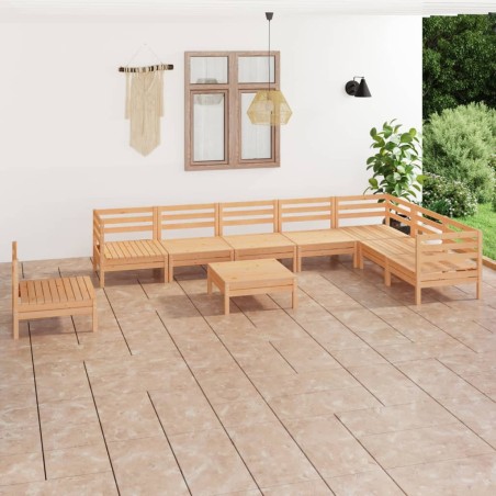 vidaXL Juego de muebles de jardín 9 piezas madera maciza de pino