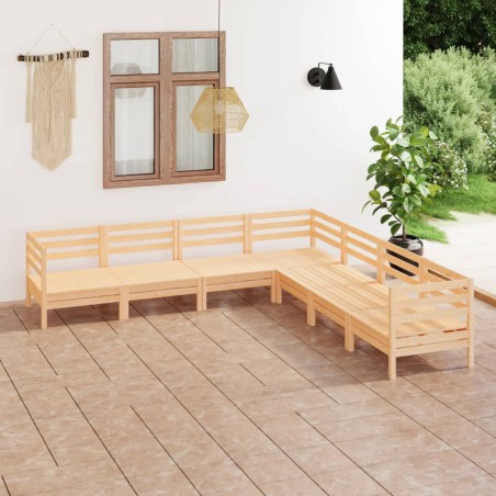 vidaXL Juego de muebles de jardín 7 piezas madera maciza de pino