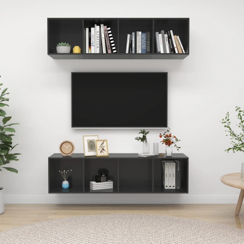 vidaXL Muebles de salón de pared 2 uds madera ingeniería gris brillo vidaXL Muebles de salón de pared 2 uds madera ingeniería gris brillo