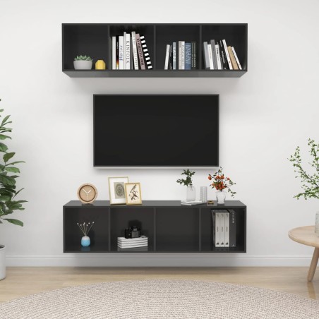 vidaXL Muebles de salón de pared 2 uds madera ingeniería gris brillo