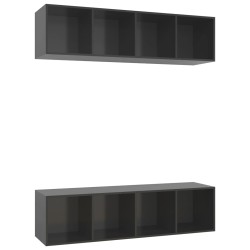 vidaXL Muebles de salón de pared 2 uds madera ingeniería gris brillo