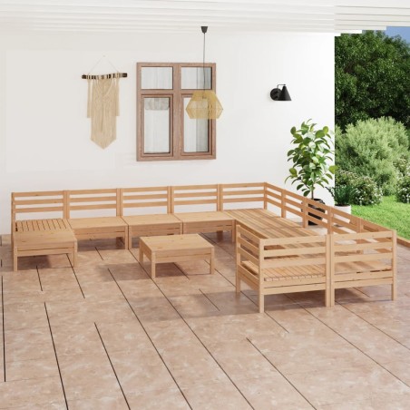vidaXL Juego de muebles de jardín 12 piezas madera maciza de pino