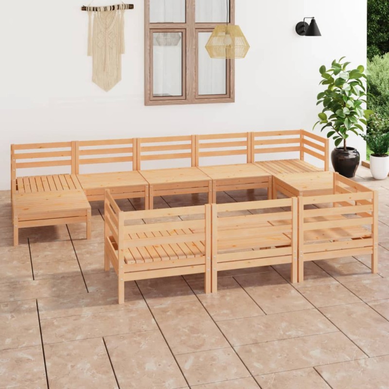 vidaXL Juego de muebles de jardín 10 piezas madera maciza de pino vidaXL Juego de muebles de jardín 10 piezas madera maciza de pino