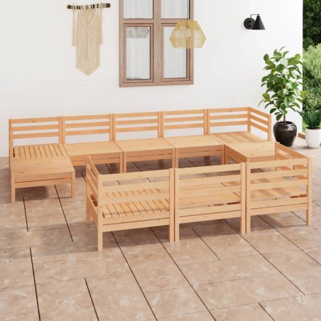 vidaXL Juego de muebles de jardín 10 piezas madera maciza de pino