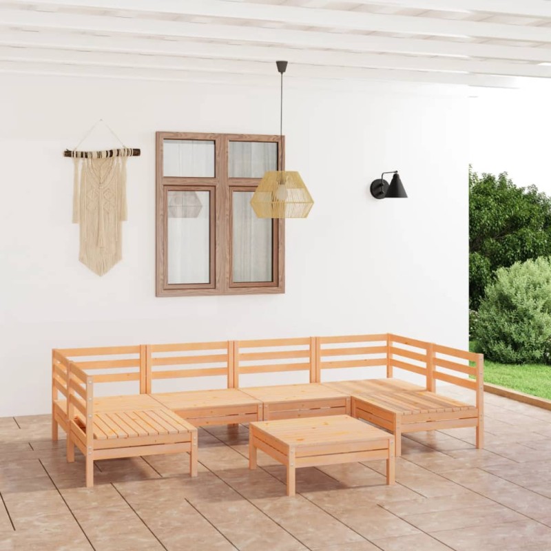 vidaXL Juego de muebles de jardín 7 piezas madera maciza de pino