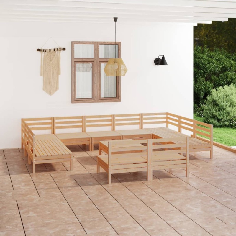 vidaXL Juego de muebles de jardín 12 piezas madera maciza de pino vidaXL Juego de muebles de jardín 12 piezas madera maciza de pino