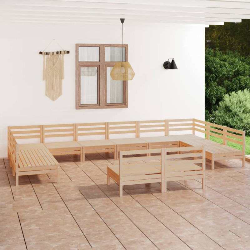 vidaXL Juego de muebles de jardín 12 piezas madera maciza de pino vidaXL Juego de muebles de jardín 12 piezas madera maciza de pino