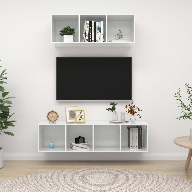 vidaXL Juego de muebles de salón 2 pzs madera ingeniería blanco brillo