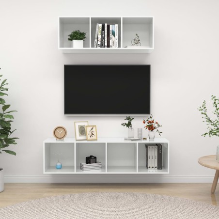 vidaXL Juego de muebles de salón 2 pzs madera ingeniería blanco brillo