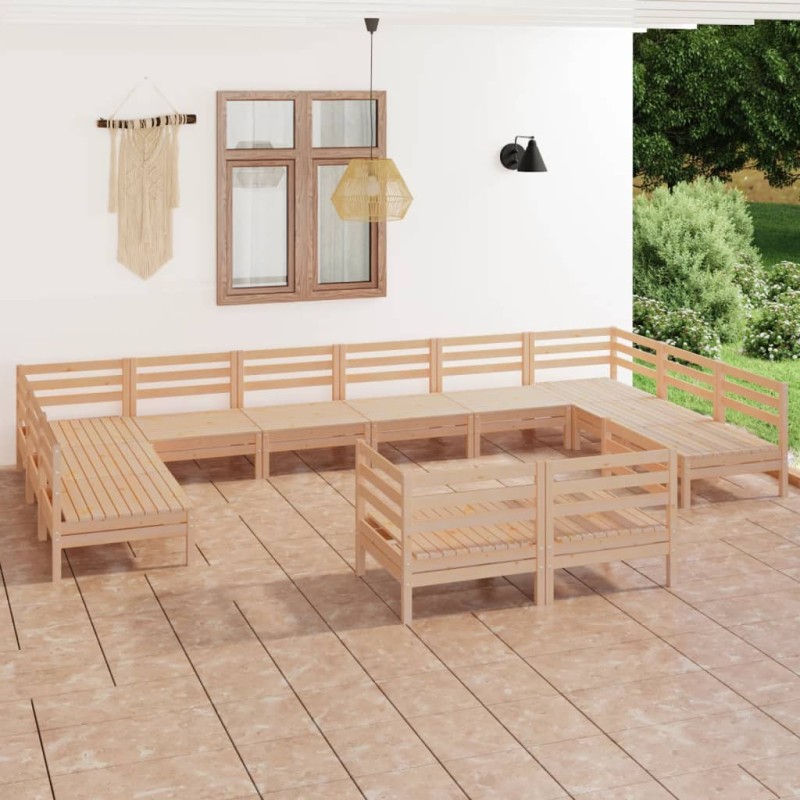 vidaXL Juego de muebles de jardín 12 piezas madera maciza de pino vidaXL Juego de muebles de jardín 12 piezas madera maciza de pino