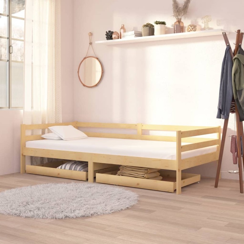 vidaXL Sofá cama con cajones madera de pino maciza 90x200 cm vidaXL Sofá cama con cajones madera de pino maciza 90x200 cm
