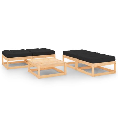 vidaXL Juego de muebles de jardín 5 pzas y cojines madera maciza pino