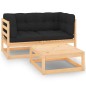 vidaXL Juego de muebles de jardín 3 pzas y cojines madera maciza pino vidaXL Juego de muebles de jardín 3 pzas y cojines madera maciza pino