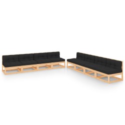 vidaXL Muebles de jardín 8 pzas y cojines madera maciza pino