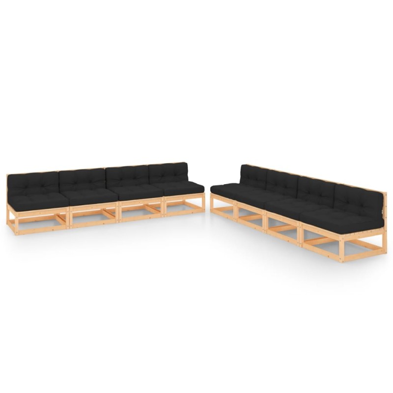 vidaXL Muebles de jardín 8 pzas y cojines madera maciza pino vidaXL Muebles de jardín 8 pzas y cojines madera maciza pino