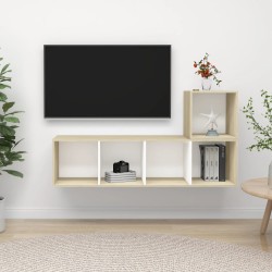 vidaXL Muebles de salón 2 pzas madera ingeniería blanco y roble Sonoma