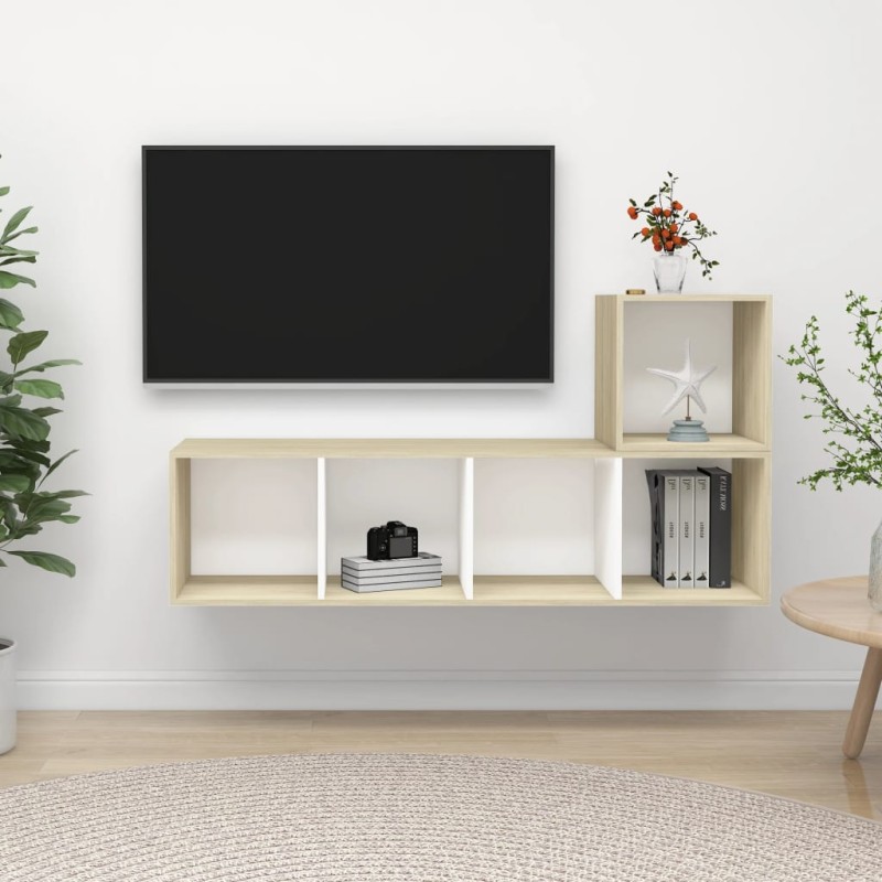 vidaXL Muebles de salón 2 pzas madera ingeniería blanco y roble Sonoma