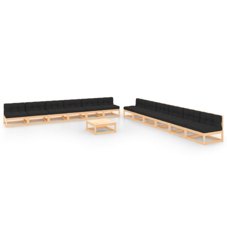 vidaXL Juego de muebles de jardín 13 pzas y cojines madera maciza pino