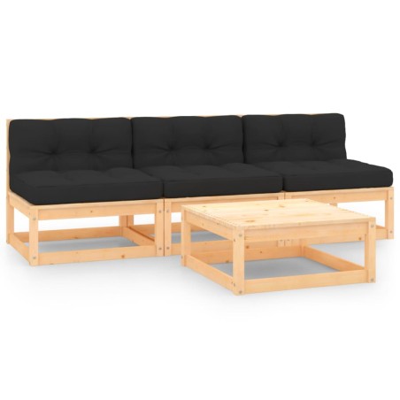 vidaXL Juego de muebles de jardín 4 pzas y cojines madera maciza pino