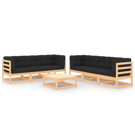 vidaXL Juego de muebles de jardín 7 pzas y cojines madera maciza pino