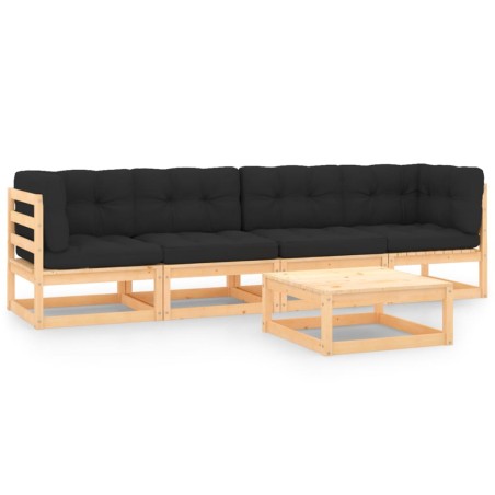 vidaXL Juego de muebles de jardín 5 pzas y cojines madera maciza pino